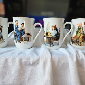 Norman Rockwell Illustrated White Mugs Set